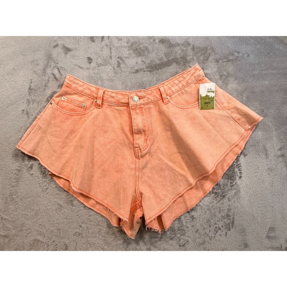 Signature 8 Coral Frayed Ruffle Hem Denim Shorts Women's Large NWT Festival Boho